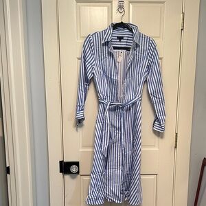 Talbots Striped Long Sleeve Dress in Blue and White